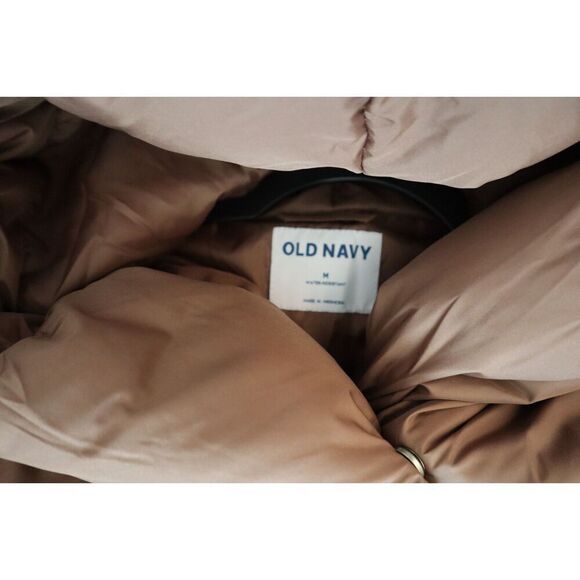 Old Navy Women's Sz M Brown Water-Resistant Quilted Long Hooded Puffer Coat - Picture 3 of 14